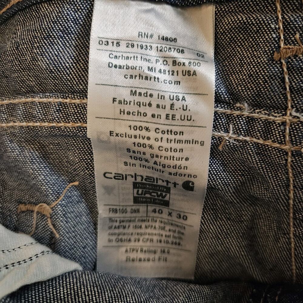 NEW Carhartt FR Flame Resistant Jeans Mens 40x30 Blue Denim Work FRB 100DNM - Picture 6 of 7